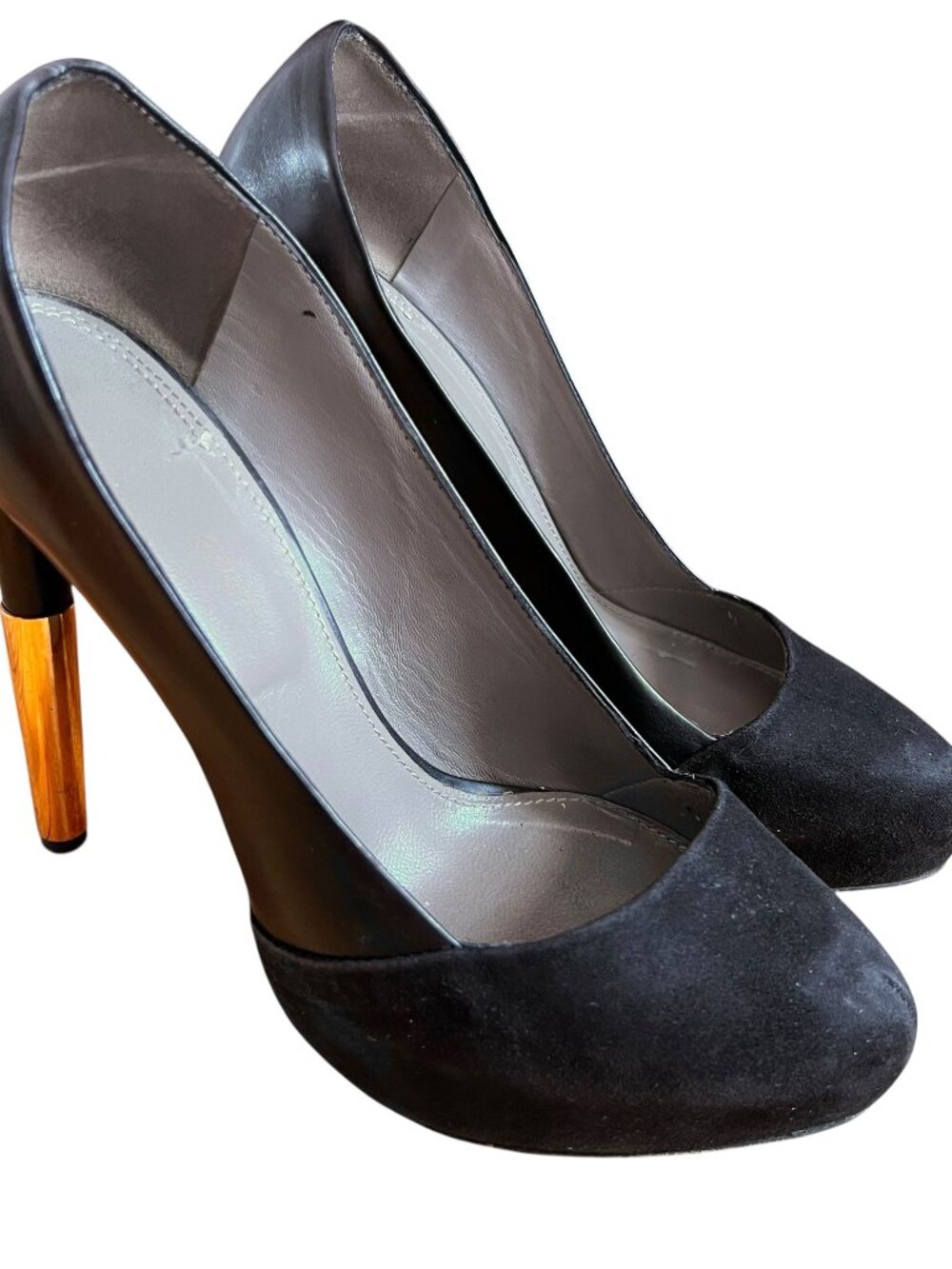 Maiyet Livia platform pumps black leather suede toe semi pointed gold toe 39 9